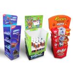 Custom Food candy packing dumpbin unit display stand box display rack tower