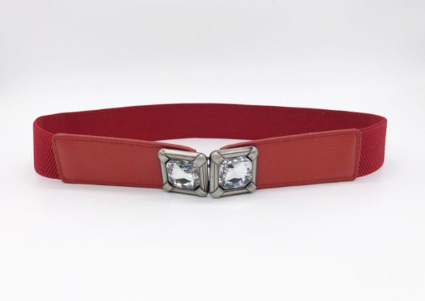 Buy cheap Red Color Women'S Elastic Stretch Belts With Square Crystal Rhinetone Buckle from wholesalers