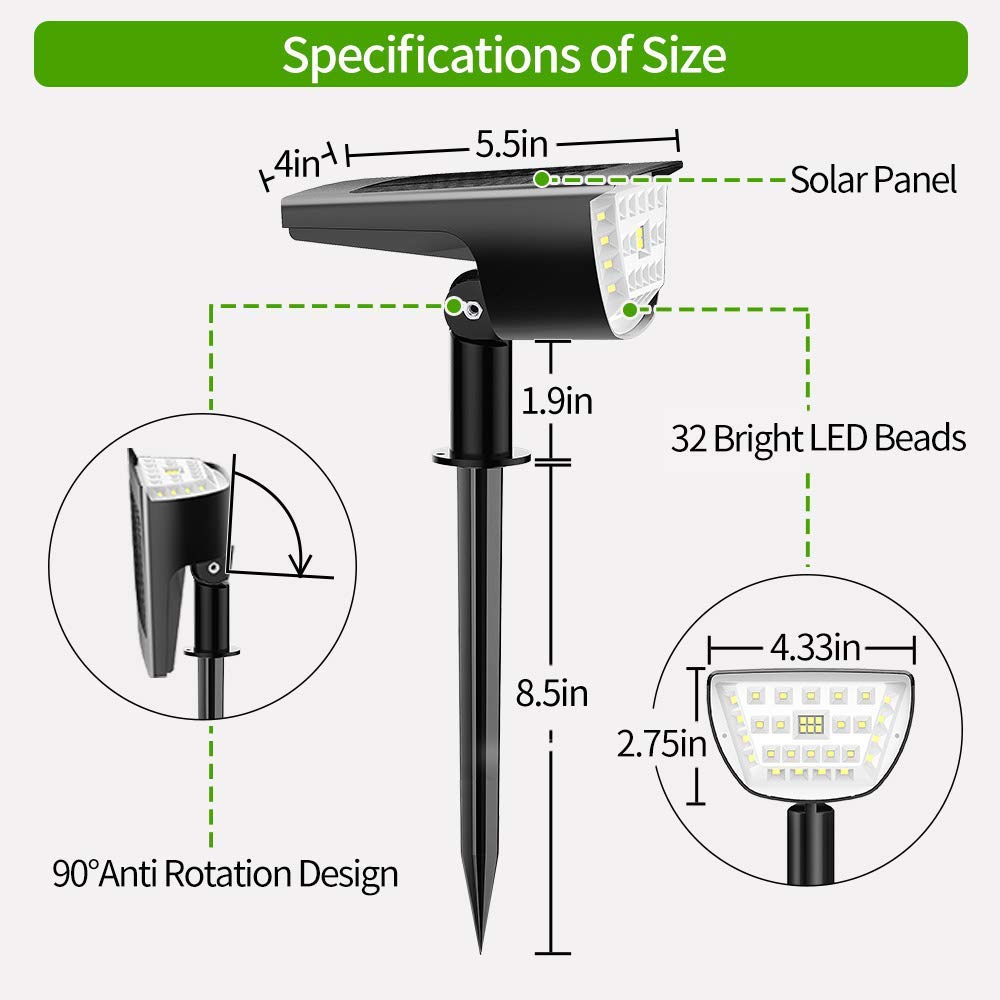 Outdoor ROHS IP67 300LM LED Solar Landscape Spotlights 3 Modes