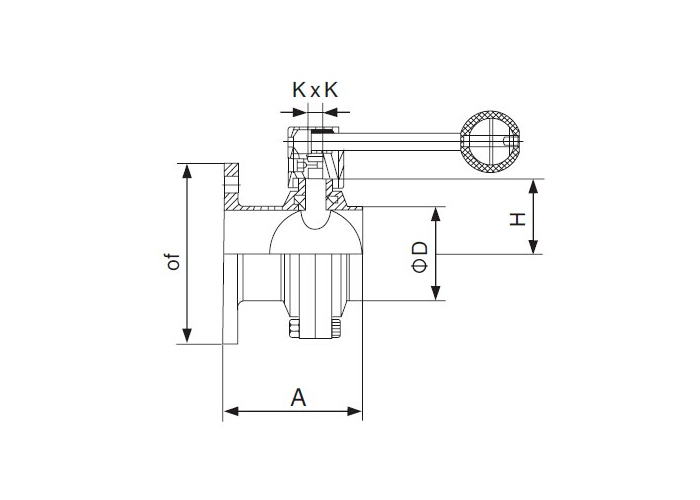 Dimension of Sanitary Square-Flanged x threaded Butterfly Valve – SMS Series