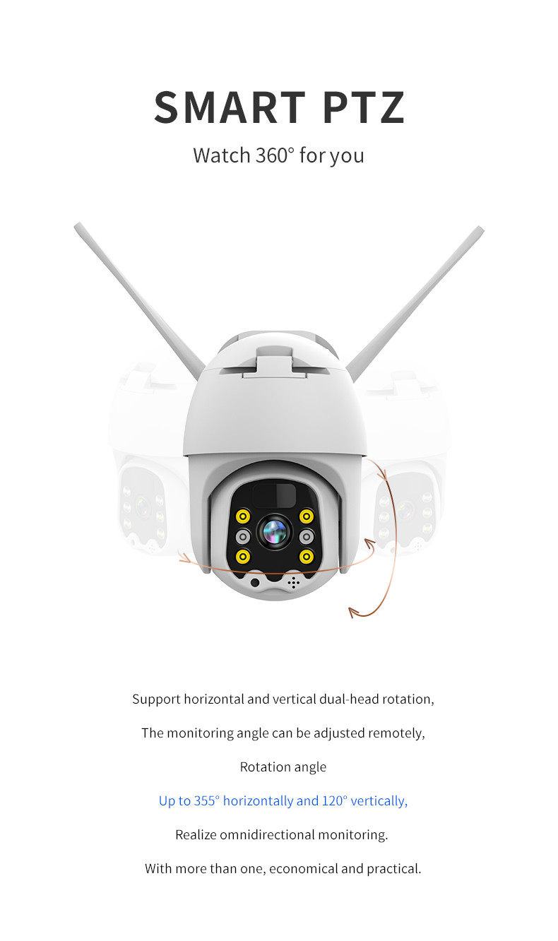 Glomarket Solar PTZ Camera Wifi Built-In Speaker 2MP Life Low Power Smart Battery Wireless Camera System For Home