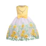 Embroidered Flower Polyester Children'S Dress Clothing With Bow At Waist OEM