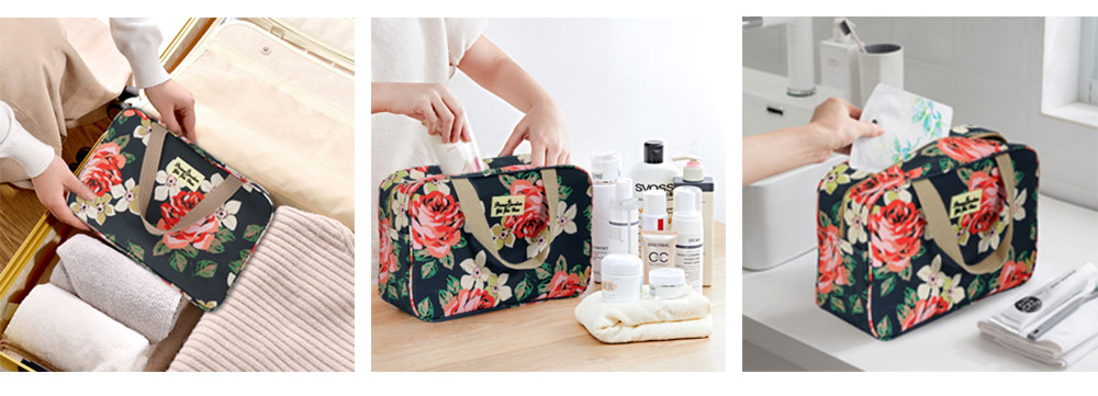 Floral Oxford Cosmetic Toiletry Bag For Women