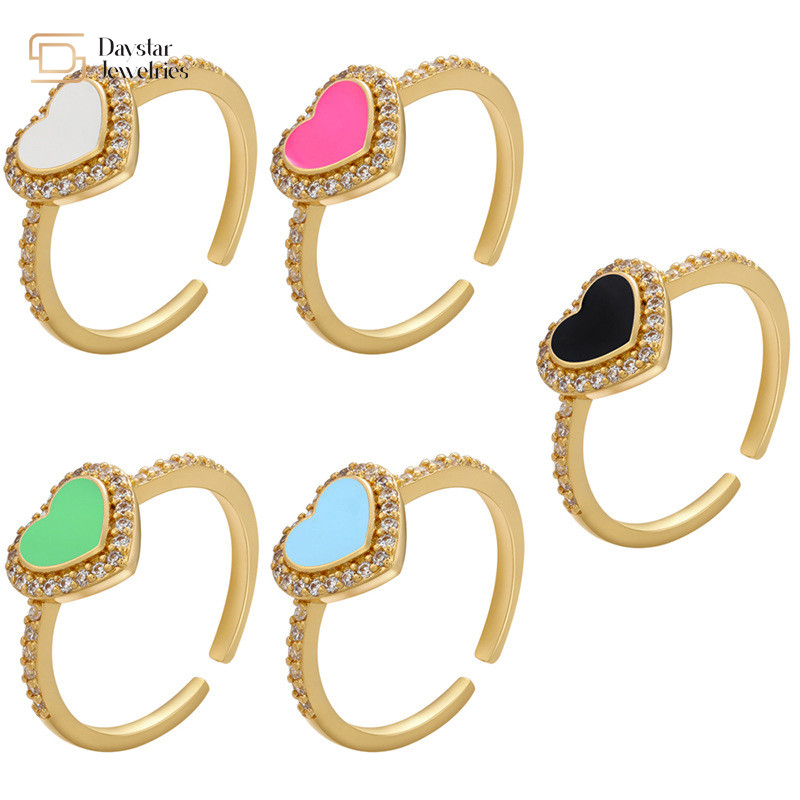 18k Gold Plated Dripping Oil Rings Adjustable Enamel Heart For Women