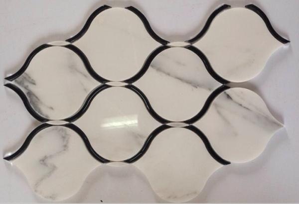 Buy cheap Black Marble Stone And Glass Mosaic Tiles Sheets , Glass Mosaic Kitchen Tiles Floor Pattern from wholesalers