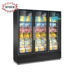 Supermarket meet beef ice cream display 3 glass door upright freezer -22 degrees