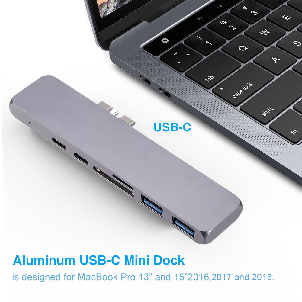 USB C Hub 7 in 1 Adapter Dual Type C Docking Station to 40Gbps Thunderbolt 3,Dual USB 3.0 4K 30Hz SD&TF Card reader