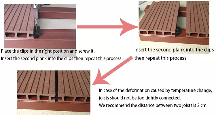 Structure Hollow Double Colors Wpc Outdoor Decking 3D Embossing Wood Grain Flooring