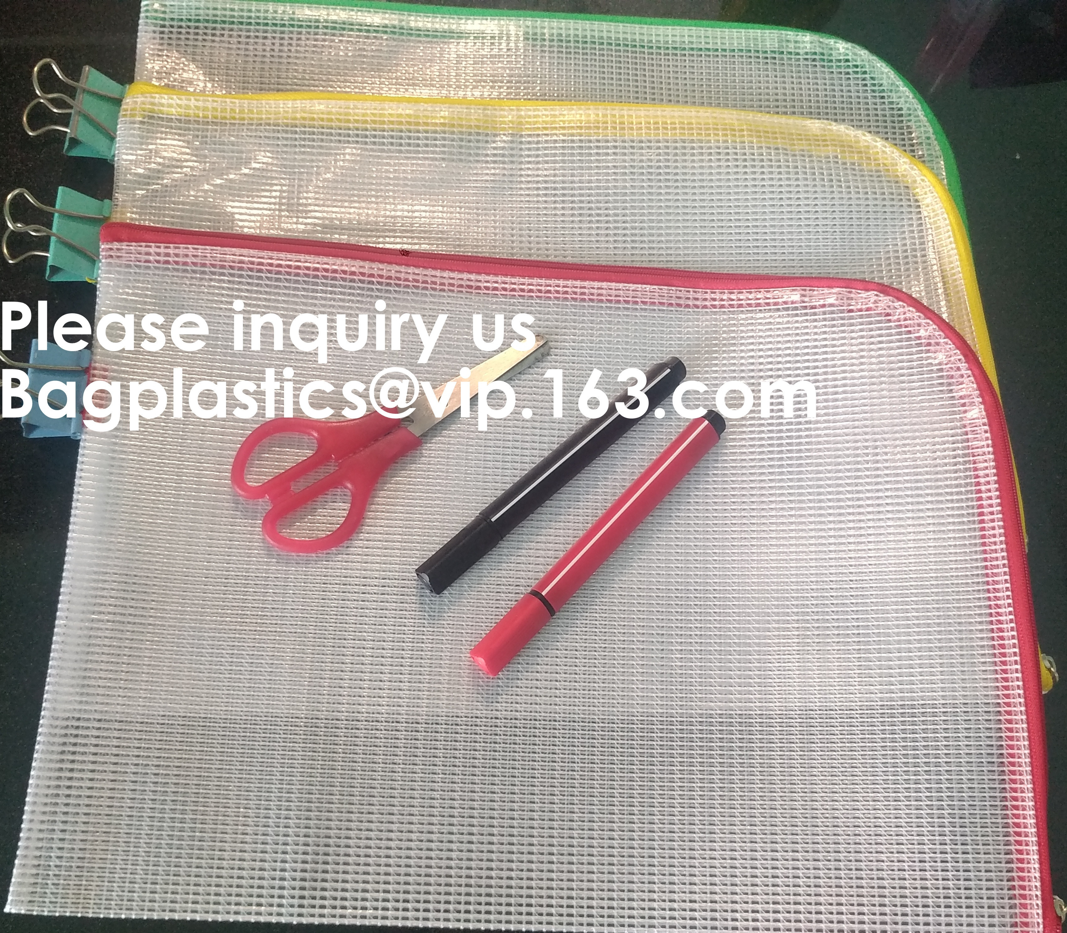Transparent clear mesh pvc zipper k document file bag B5 plastic PVC file document students office storage bag