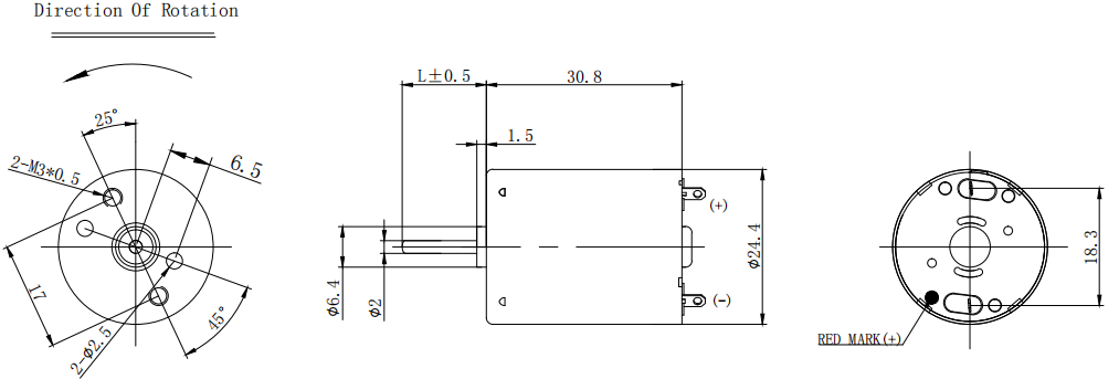3V-36V 370 Mini Motor With Metal Copper Worm Gear Dimension