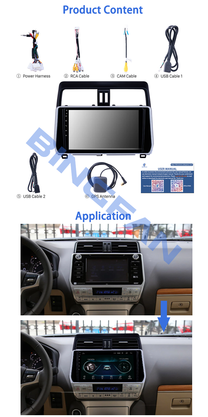 Quad Core Android 10.0 WIFI BT GPS FM Radio for 2018 Toyota Prado 10 inch Universal Screen Suitable for Toyota