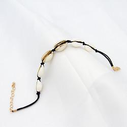 Buy cheap Women Beaded Gemstone Bracelet Black Rope White Shell 21mm Long from wholesalers