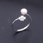 Flower Shape Sterling Pearl Ring / Cultured Freshwater Pearls For Wedding Bridal