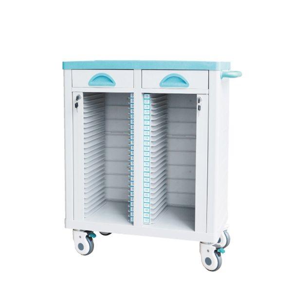 ABS Patient Records Medical Storage Trolley Green Blue 470*410*880mm Silent