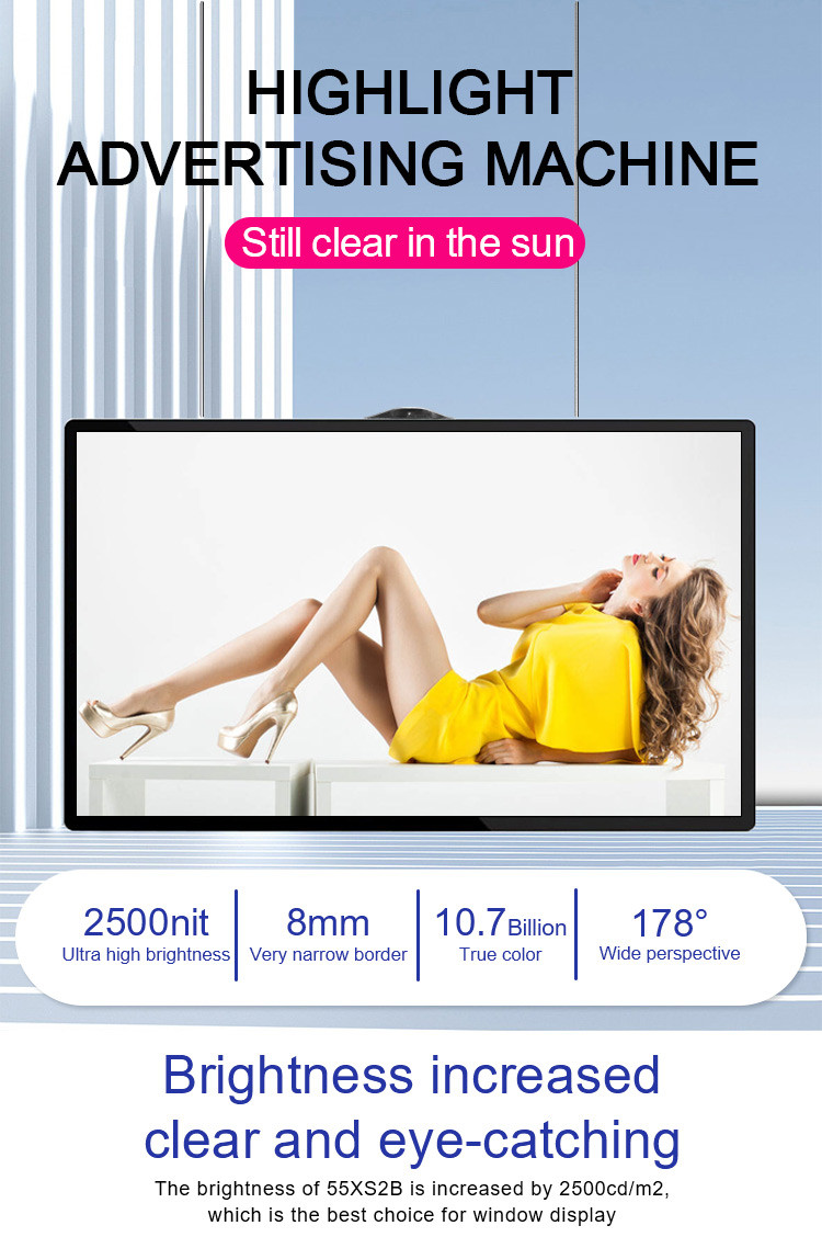 49 55 65 Inch 2500nits Shop Window Display Monitors Commerical Hanging LCD Screen