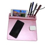Smart Pink Fashion Wireless Charging Mouse Pad Custom Logo Pu Leather Multifunct