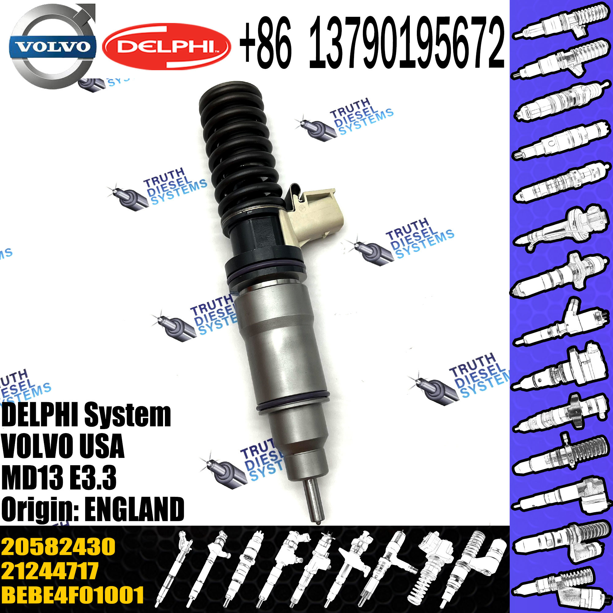 High Quality Diesel Engine Fuel Common Rail Injector 20965224 20582430 For VOL MD13 US07 20977565