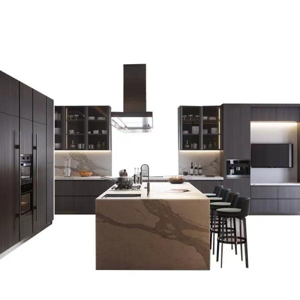Buy cheap Marble Stone Top Island Kitchen Cabinets With 2 Bowels Sink And Cooker from wholesalers