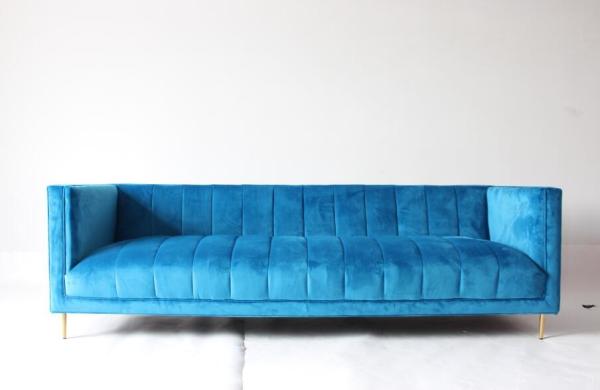 Blue velvet fabric long back sofa armrest sofa home furniture nice design