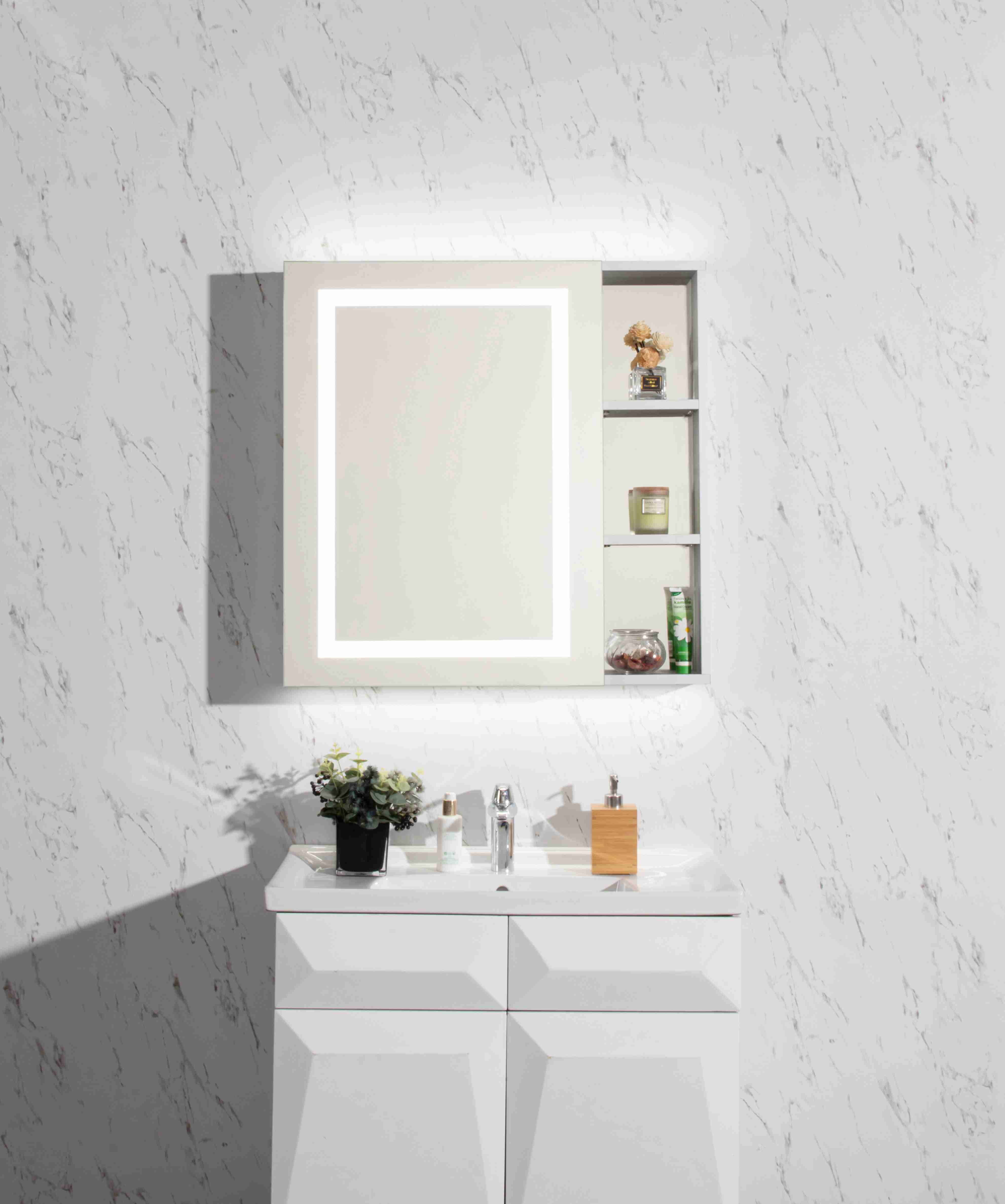 Motion Sensor Rectangle LED Clock Medicine Cabinet Private Label for Bedroom Dressing