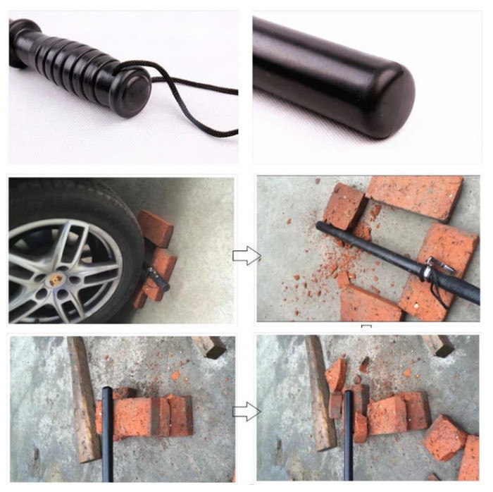 Black Steel Batons And Nightsticks Easy To Grip Onto With Press Button