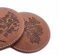 Brown Drink Coasters Set PU Leather Round Glass Coasters Debossed Logo