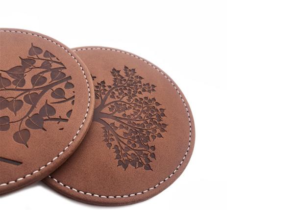 Buy cheap Brown Drink Coasters Set PU Leather Round Glass Coasters Debossed Logo from wholesalers