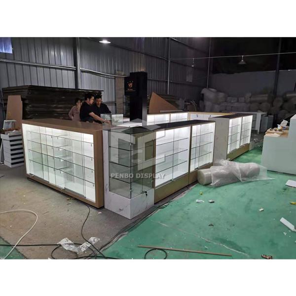 Buy cheap 20mm MDF Mobile Phone Display Showcase 3pcs Storages Tempered Glass Top from wholesalers