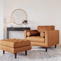 Buy cheap Modern Velvet Arm Leather Chaise Lounge Chair With Ottoman Stool product