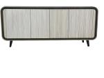 Glass top 2-tone white inish 4-door dresser console cabinet/media console, hotel