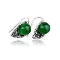 Buy cheap Thai Vintage Sterling Silver 10mm Round Green Agate Hoop Earrings (E11061GREEN) product