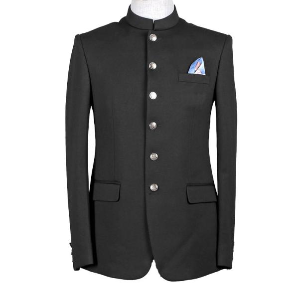 Solid Party Business Casual Suit Jacket Stand Collar Blazer Mens With Pocket Tie