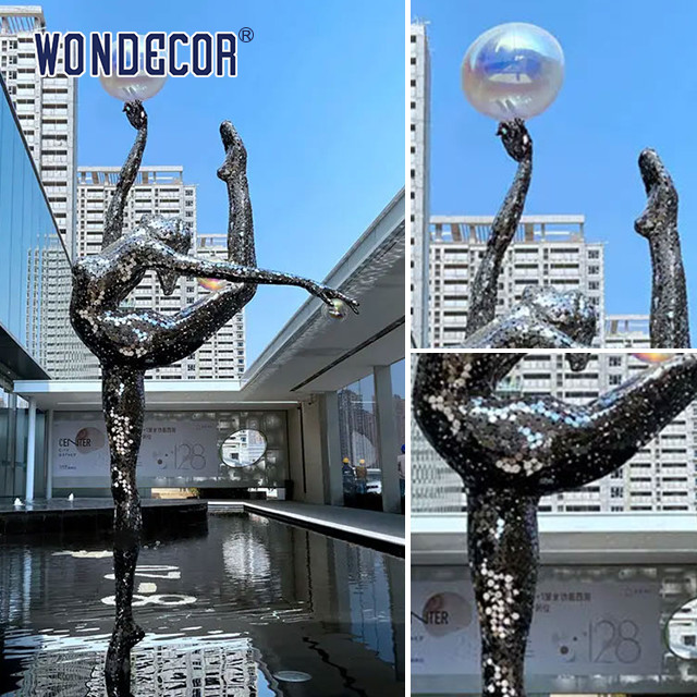 Luxury villa pool decoration abstract stainless steel ballet dancer statue
