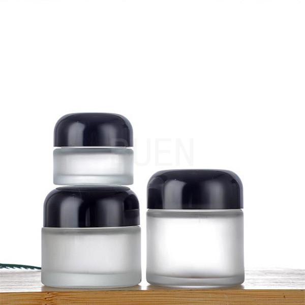 Buy cheap Forsted Glass Empty Cosmetic Jars Round, Shinny Black Cap Travel Cosmetic Jar from wholesalers