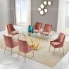 Buy cheap Rectangular Width 35inch Tempered Glass Dining Table Gold Metal Legs from wholesalers