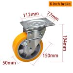 6 Inch Caster Wheels Heavy Duty 550kg Load Caster Wheel Mounting Plate