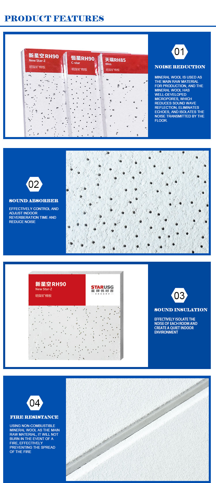 Modern Design USG BORAL False Ceiling Mineral Wool Board With Powder Coating