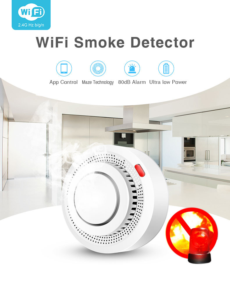 Smart Life Tuya Remote Control Wifi Smoke Sensor Work With Amazon Alexa Google
