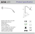 IP40 wall mounted bedside wall light USB 3W hotel &flexible snake led reading