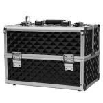 Black Makeup Vanity Case Cosmetic Box With Adjustable Dividers 4 Trays And 2