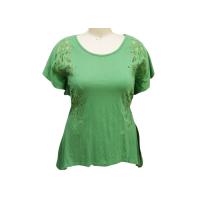 Buy cheap Ladies Short Sleeve T Shirts , Womens Green Shirt Blouse Hollow Embroidery Lace product