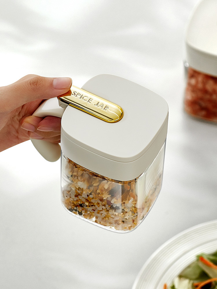Durable 2 Grids Clear Condiments Glass Container Pots Set With Handle And Spoon