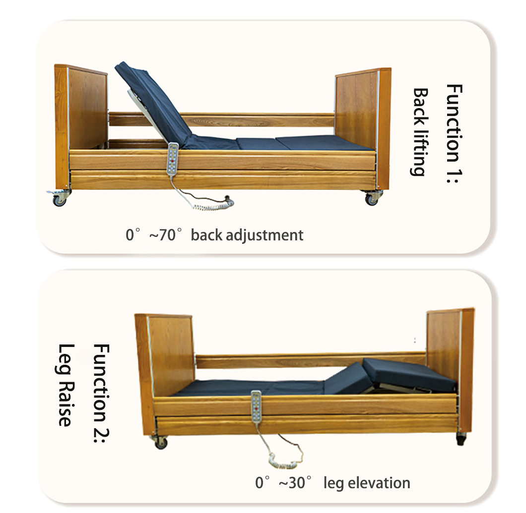 Popular Elderly Electric Hospital Beds For Home Remote Control Wooden Care Home Beds
