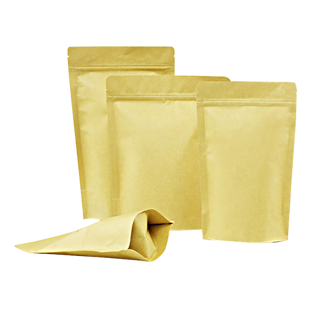Custom Logo Kraft Paper Bag Pouch Brown Stand Up Zipper Bag With Aluminium Foil