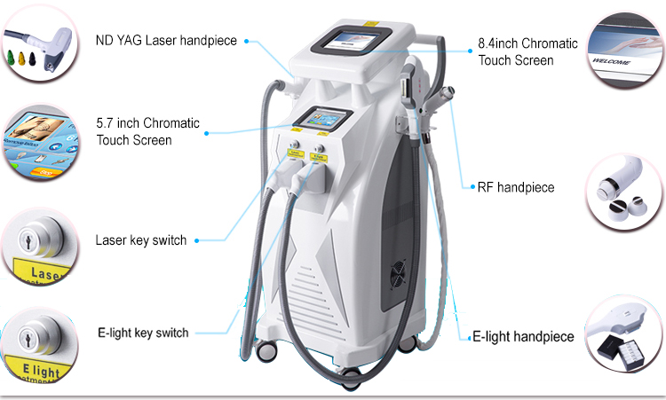 Opt E-Light Ipl Rf Nd Yag Laser Machine 4 In 1 Beauty Salon Equipment
