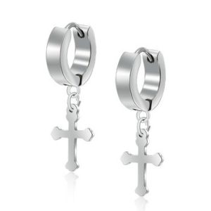 Buy cheap Hot sale cross pendant circle round stainless steel earring hoop earrings from wholesalers