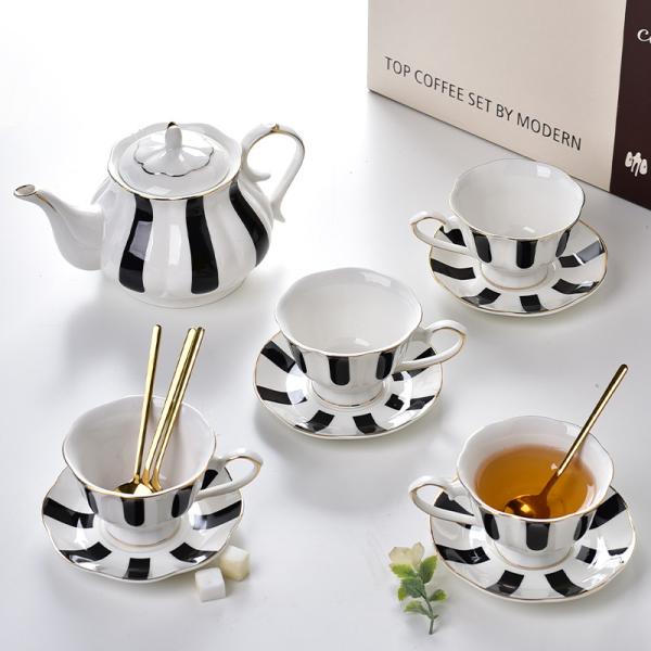 Buy cheap Light Luxury Ceramic Teapot Set With Gold Rim Porcelain Coffee Cups And Saucers from wholesalers
