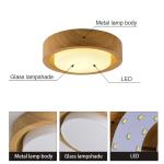 Wooden Round Ceiling Lights For Bedroom Iron Surface Mounted Rooms Lighting（WH