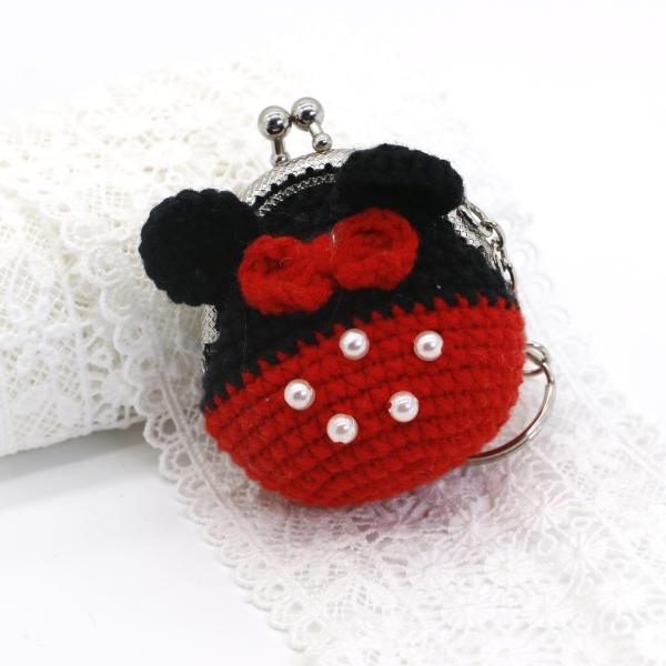 Quality Red Wool Cute Doll Keychain Hand Woven Handie Bag shape With Pearl for sale