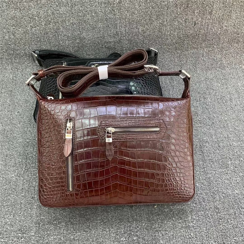 Exotic Alligator Skin Men's Soft Shoulder Bag Authentic Real Crocodile Leather ZIP Satchels Purse Male Crossbody Bag